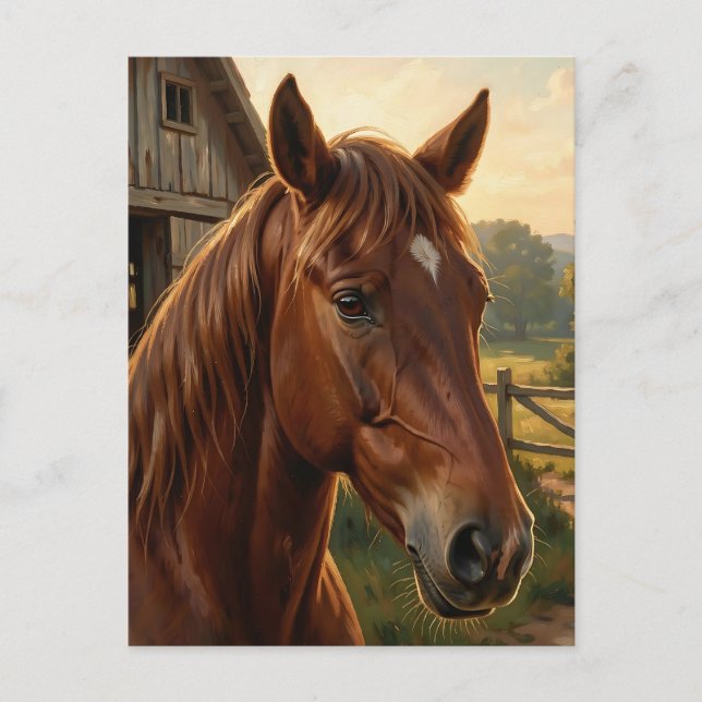 Chestnut Horse Golden Hour Barn Postcard (Front)