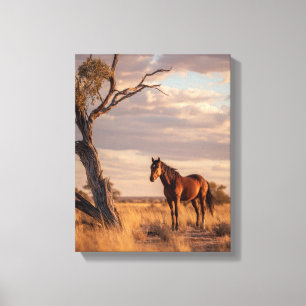 Chestnut Horse Golden Savannah Painting Canvas Print