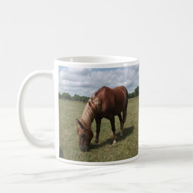 Chestnut Horse Grazing in Pasture Coffee Mug (Left)