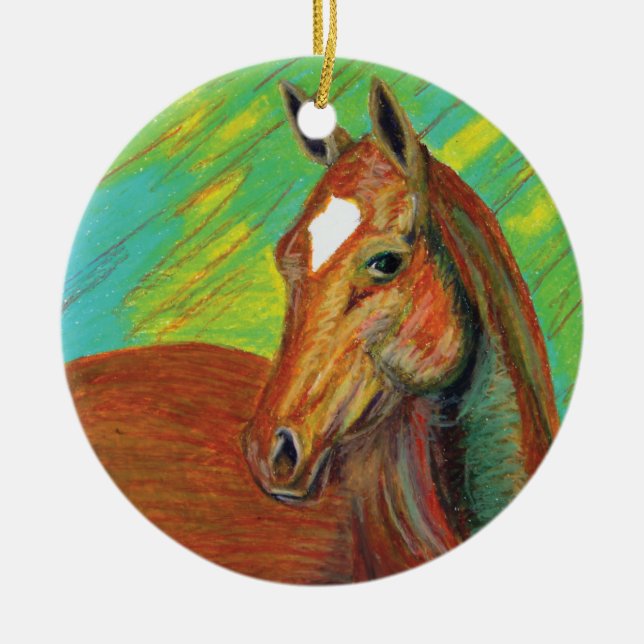 Chestnut Horse Head Art Ceramic Tree Decoration (Front)