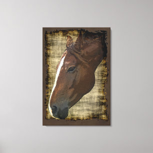 Chestnut Horse Illustrative Rustic-style Art Canvas Print