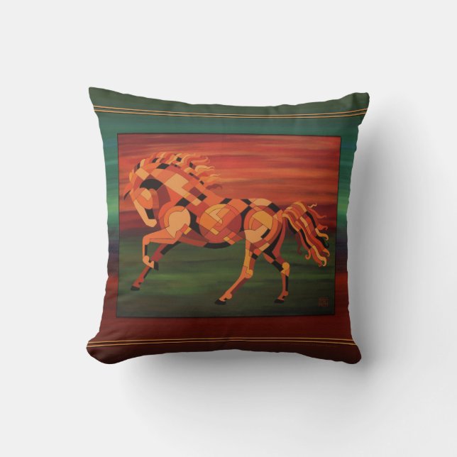 Chestnut Horse Pillow with stripes (Front)
