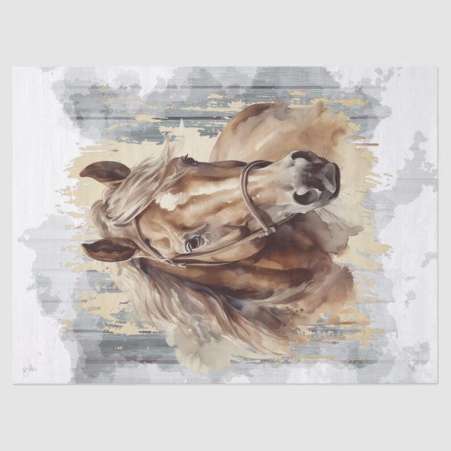 Chestnut Horse Watercolor Decoupage Tissue Paper (Front)