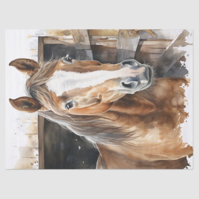 Chestnut Horse Watercolor Decoupage Tissue Paper (Front)