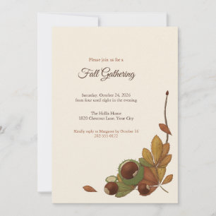 Chestnut Leaves and Conkers Fall Party Invitation
