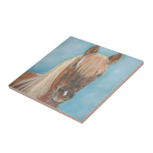 chestnut mare with blonde mane equine horse art tile