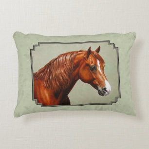 Chestnut Morgan Horse Sage Green Decorative Cushion