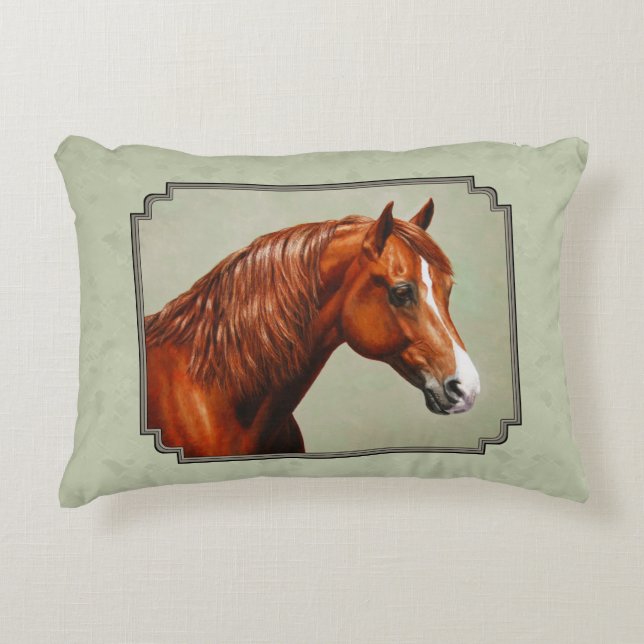 Chestnut Morgan Horse Sage Green Decorative Cushion (Front)