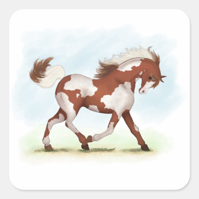 Chestnut Overo Skewbald Horse Square Sticker (Front)