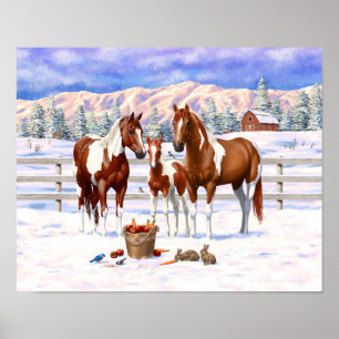 Chestnut Pinto Sorrel Paint Quarter Horses Winter Poster
