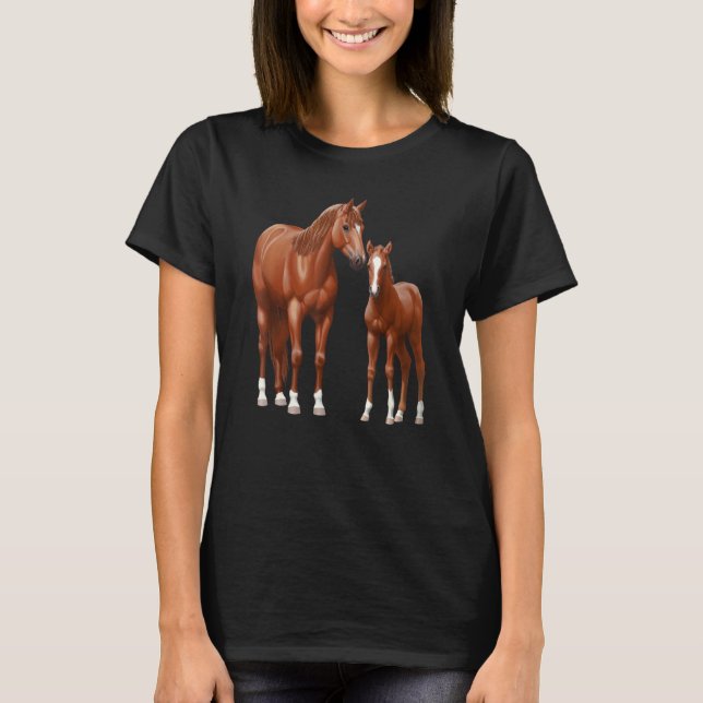 Chestnut Sorrel Quarter Horse Mare & Cute Foal T-Shirt (Front)