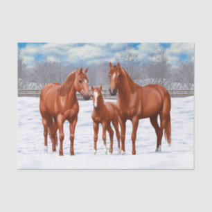 Chestnut Sorrel Quarter Horses In Snow Tissue Paper