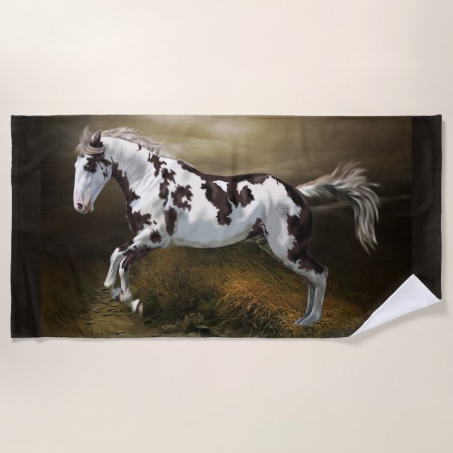 Chestnut Splash Frame Tovero Paint Horse Beach Towel (Front)