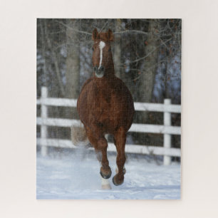 Chestnut Trakehner Stallion In The Snow Jigsaw Puzzle