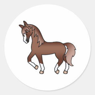 Chestnut Trotting Horse Cute Cartoon Illustration Classic Round Sticker