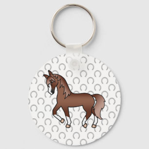 Chestnut Trotting Horse Cute Cartoon Illustration Key Ring