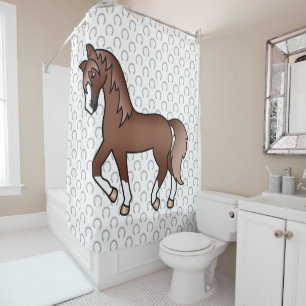 Chestnut Trotting Horse Cute Cartoon Illustration Shower Curtain