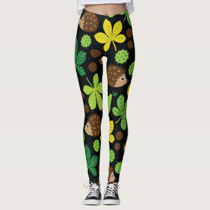 Chestnuts & Hedgehog seamless pattern (ver.6) Leggings