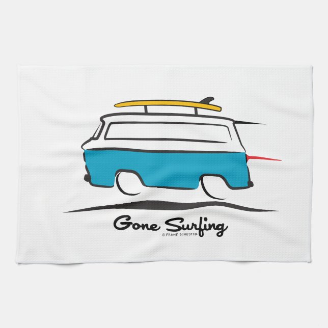 Chevrolet Corvair Greenbrier Gone Surfing Tea Towel (Horizontal)
