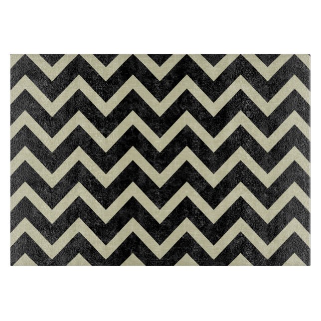 CHEVRON9 BLACK MARBLE & BEIGE LINEN CUTTING BOARD (Front)