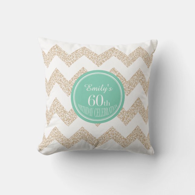 Chevron 60th Birthday Celebration Pillow with name (Front)