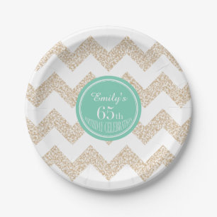 Chevron 65th Birthday Paper Plate Choose Colour