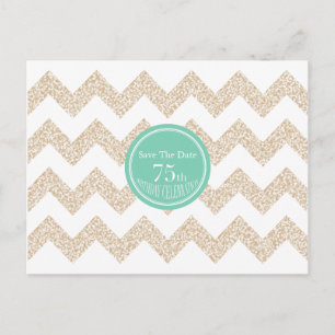 Chevron 75th Birthday Party Save the Date Postcard
