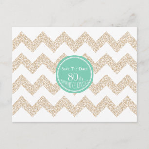 Chevron 80th Birthday Save the Date Choose Colour  Announcement Postcard