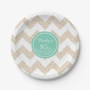 Chevron 85th Birthday Paper Plate Choose Colour