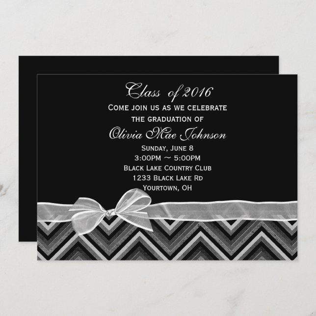 Chevron and Bow Graduation Invitation (Front/Back)