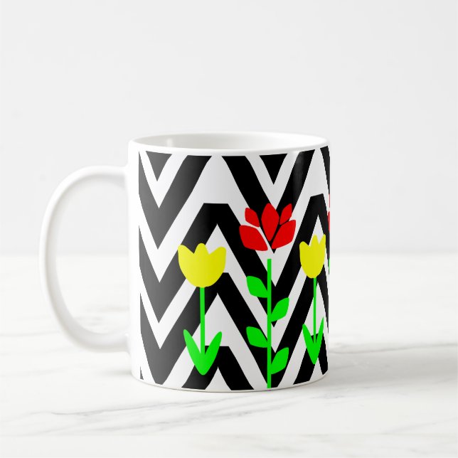 Chevron and Flowers Modern Floral Mug (Left)