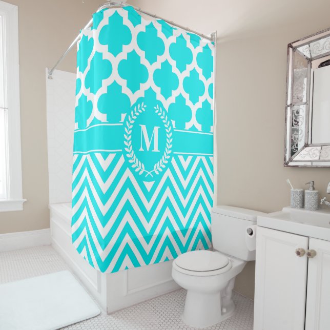Chevron and Quatrefoil Shower Curtain (In Situ)