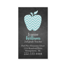 Chevron Apple on Chalkboard Teachers Business Card