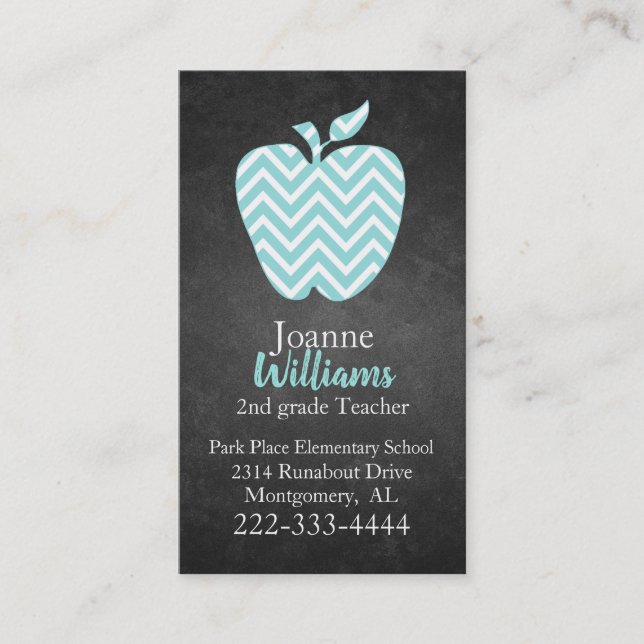 Chevron Apple on Chalkboard Teachers Business Card (Front)