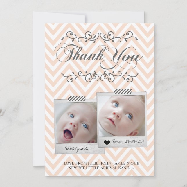 Chevron Baby Photos Thank You Note Cards (Front)