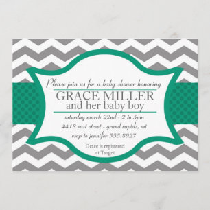 Chevron Baby Shower invite. Grey and Jade Invitation