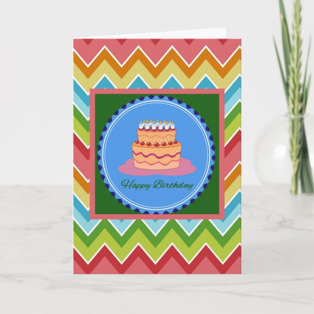 Chevron Birthday Card with Birthday Cake (Front)