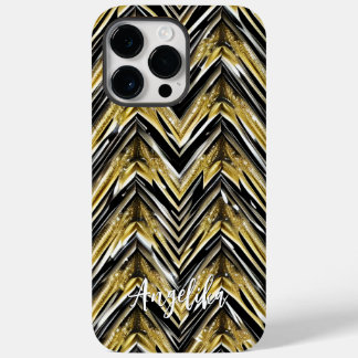 Chevron Black and Gold Personalised Name Case-Mate iPhone 14 Pro Max Case