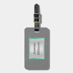 CHEVRON BLACK WHITE PINK GLITTER CUSTOM LUGGAGE TAG