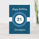 Chevron Blue 21st Birthday  Card<br><div class="desc">A personalised blue 21st birthday card,  which you can easily personalise with the age you need along with his name on the front of the card. You can easily personalise the inside card message if you wanted. This personalised 21st birthday card for him would make a great card keepsake.</div>