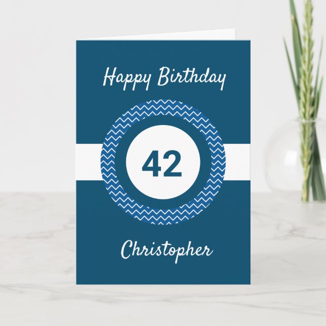 Chevron Blue 42nd Birthday Card (Front)