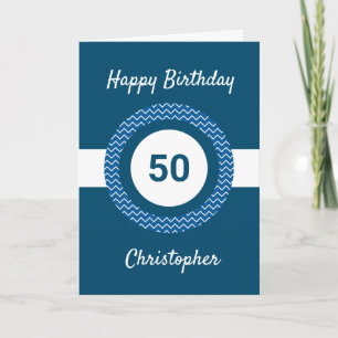 Chevron Blue 50th Birthday  Card