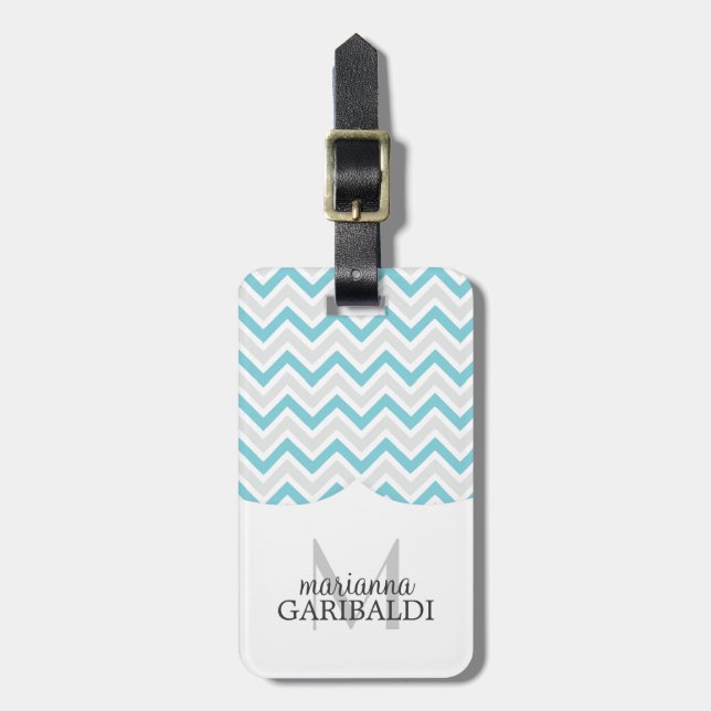 Chevron Blue and Modern Personalised Luggage Tag (Front Vertical)