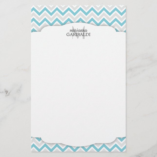 Chevron Blue and Modern Personalised Stationery (Front)