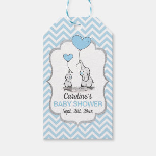 Chevron Blue Elephant Baby Shower Thank You Gift Tags