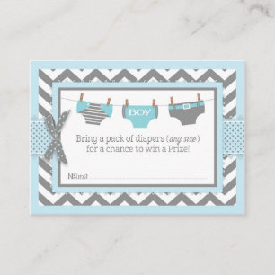 Chevron Blue Owl Diaper Raffle Ticket Enclosure Card