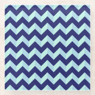 Chevron Blue Pattern Glass Coaster