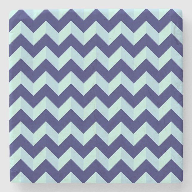 Chevron Blue Pattern Stone Coaster (Front)