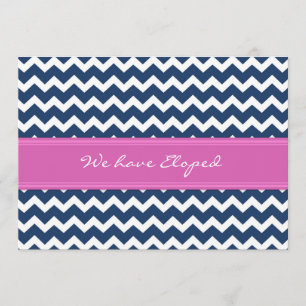 Chevron Blue Pink Elopement Announcement Cards