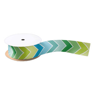 Chevron Blue Teal Aqua Lime Green Ribbon Satin Ribbon